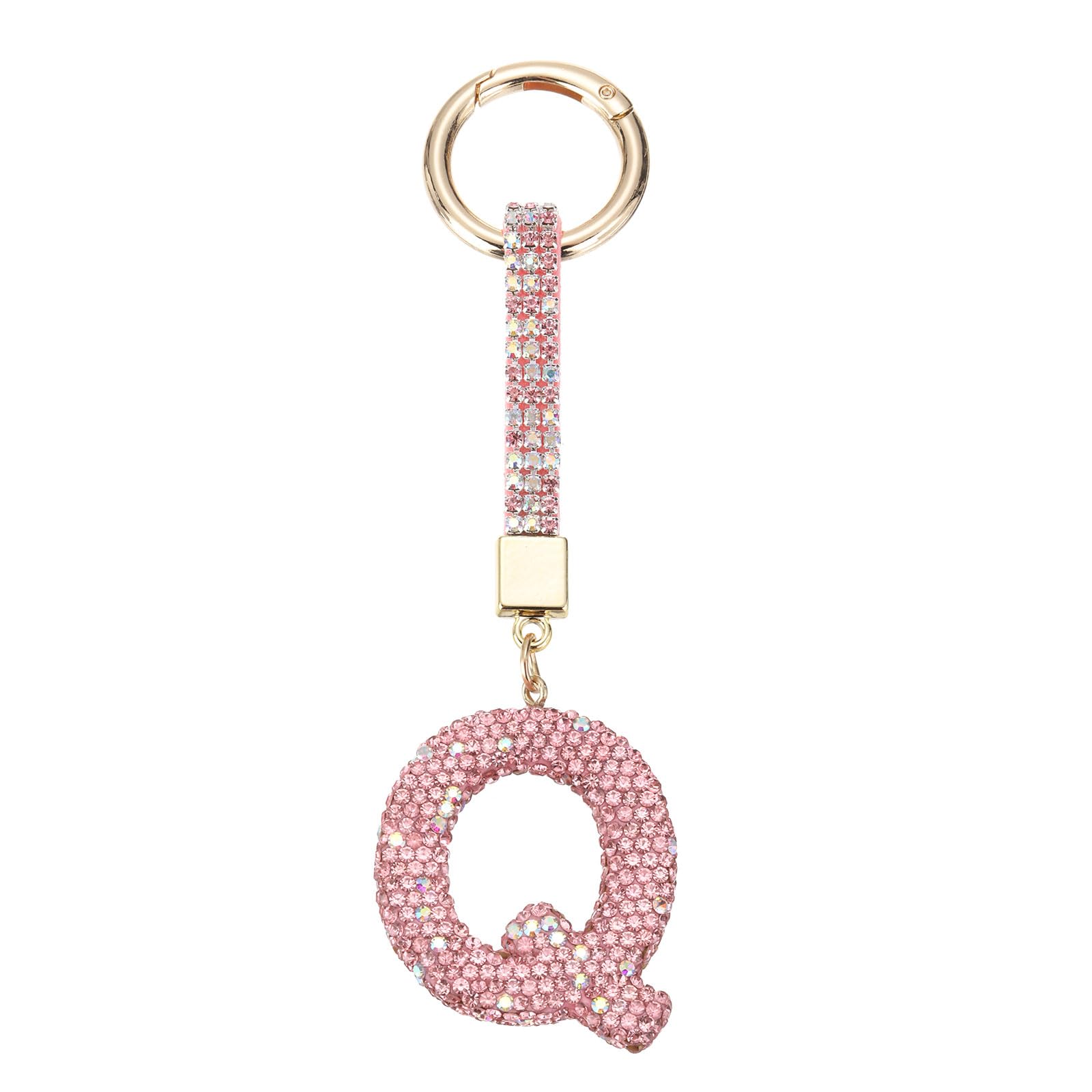 QUARKZMAN Bling Auto Buchstaben Anhänger, Auto Rückspiegelanhänger Rosa Initialbuchstabe Innenraumdekoration Hängende Kristallornamente für Frauen, Taschen DIY, Q von QUARKZMAN