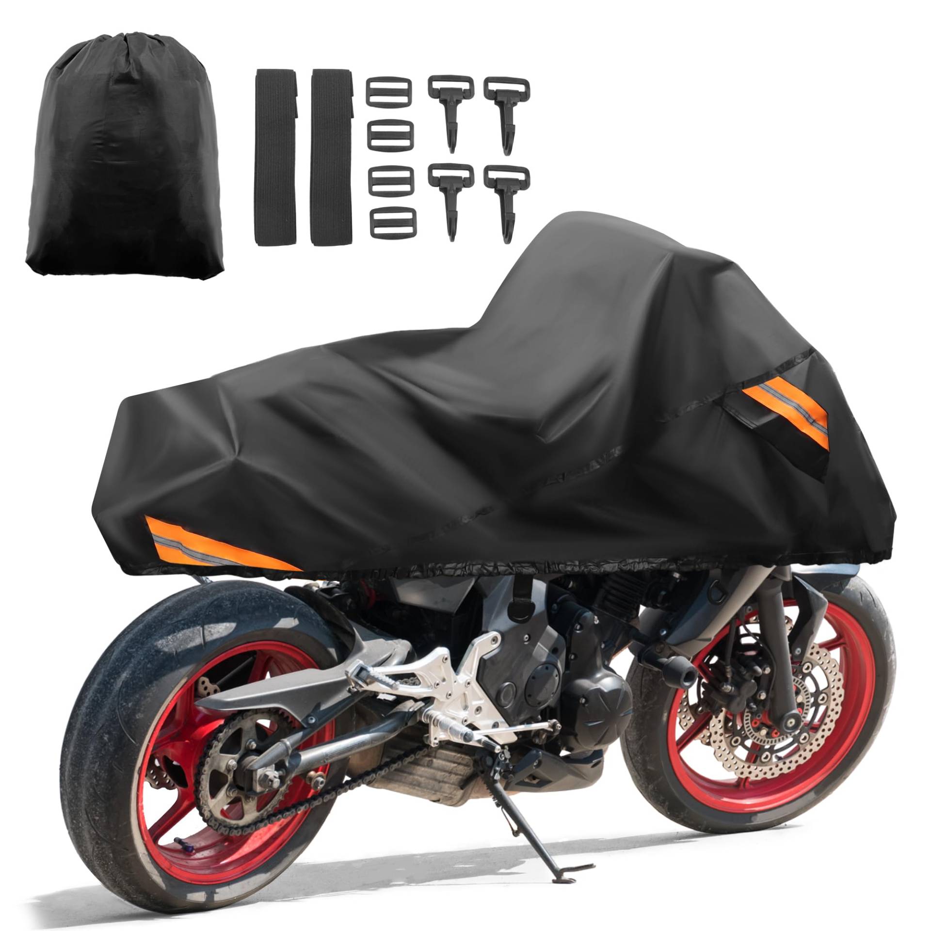 QUARKZMAN Motorradabdeckung Regen Staub Halbabdeckung Schutz für Harley Davidson Cruiser Sportster Fatboy Softail Dyna Super Glide Passt 104" Schwarz 300D von QUARKZMAN