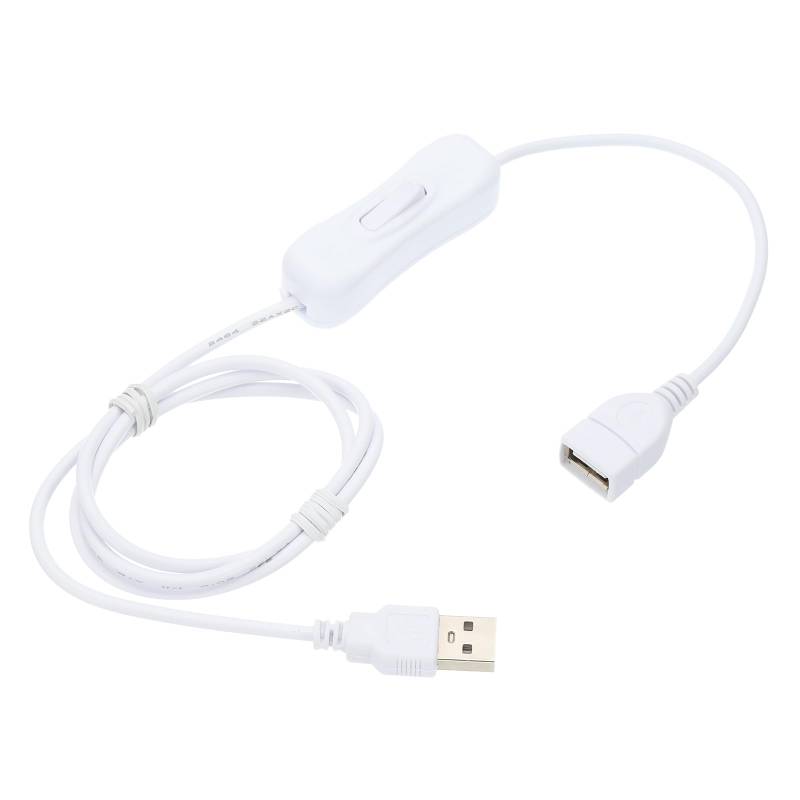 QUARKZMAN USB-Kabel mit Ein/Aus-Kippschalter, USB-Stecker auf Buchse Verlängerungskabel Inline-Schalter 1,0 m Weiß, für LED-Schreibtischlampe LED-Streifen von QUARKZMAN