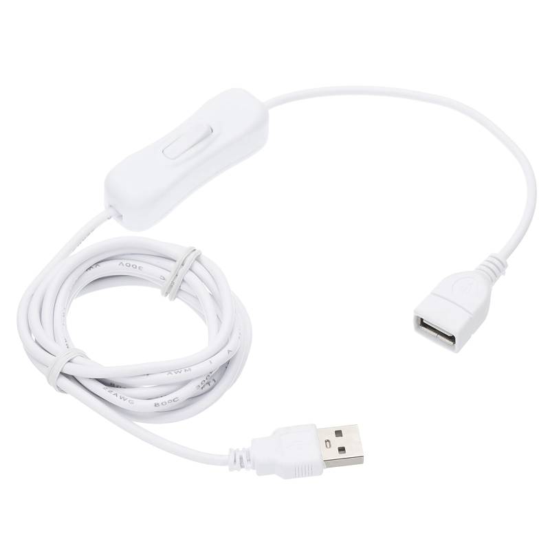 QUARKZMAN USB-Kabel mit Ein/Aus-Kippschalter, USB-Stecker auf Buchse Verlängerungskabel Inline-Schalter 2,0m Weiß, für LED-Schreibtischlampe LED-Streifen von QUARKZMAN