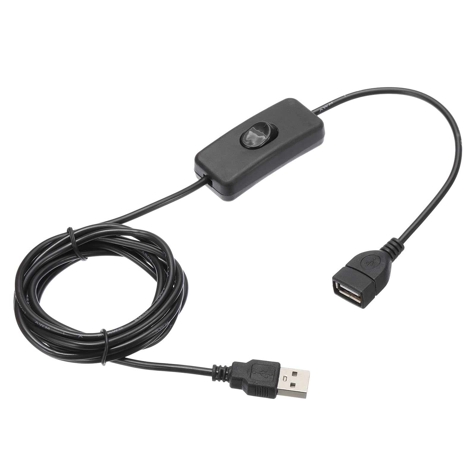 QUARKZMAN USB-Kabel mit Ein/Aus-Kippschalter, USB-Stecker auf USB-Buchse Verlängerungskabel 2,0m Schwarz, für LED-Schreibtischlampe LED-Streifen von QUARKZMAN