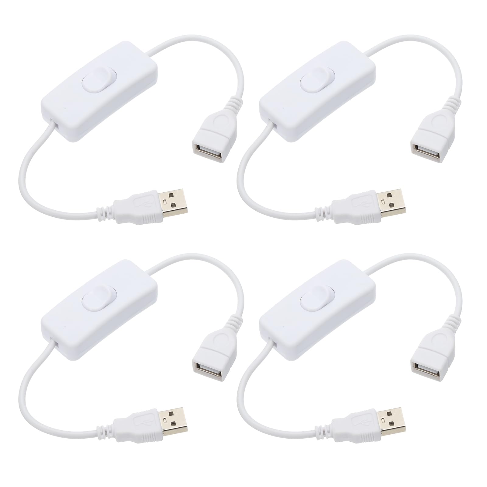 QUARKZMAN USB-Kabel mit Ein/Aus-Kippschalter, USB-Stecker auf USB-Buchse Verlängerungskabel 28cm Weiß, für LED-Schreibtischlampe LED-Streifen, Packung mit 4 von QUARKZMAN