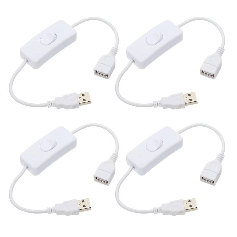 QUARKZMAN USB-Kabel mit Ein/Aus-Kippschalter, USB-Stecker auf USB-Buchse Verlängerungskabel 28cm Weiß, für LED-Schreibtischlampe LED-Streifen, Packung mit 4 von QUARKZMAN