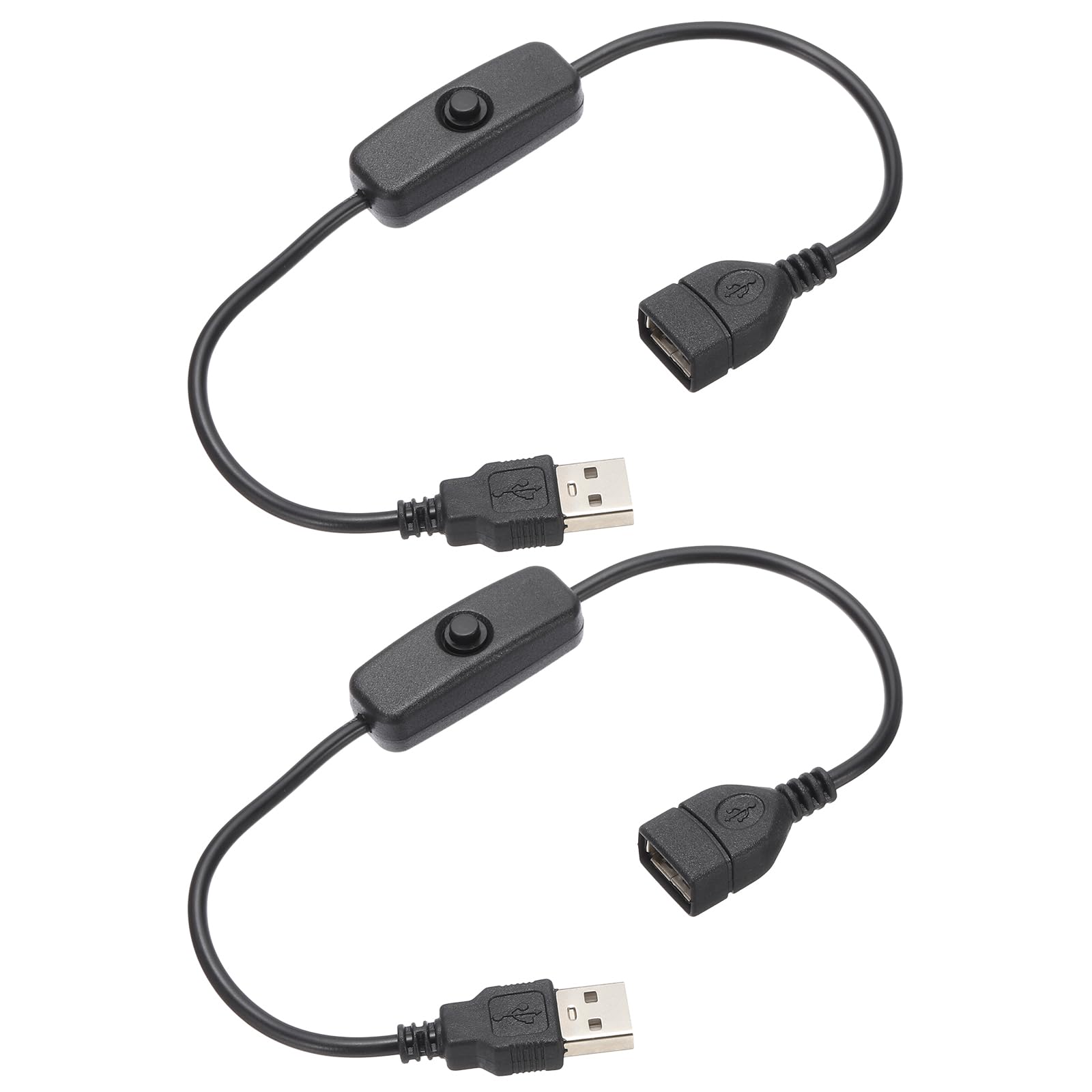 QUARKZMAN USB-Kabel mit Ein/Aus-Schalter, USB-Stecker auf Buchse Verlängerungskabel 28cm Schwarz, für LED-Schreibtischlampe LED-Streifen, Packung mit 2 von QUARKZMAN