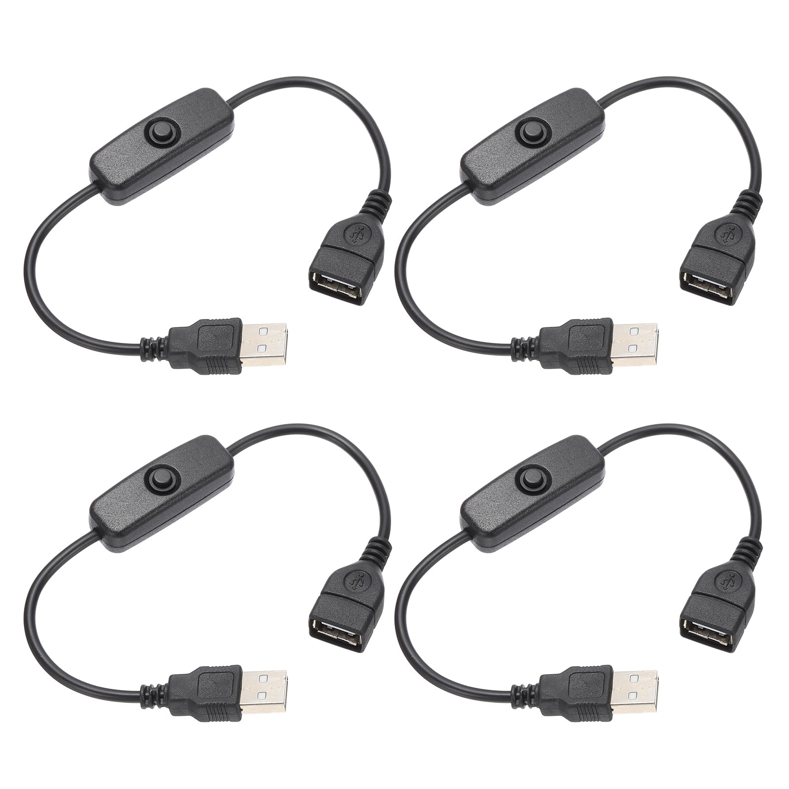 QUARKZMAN USB-Kabel mit Ein/Aus-Schalter, USB-Stecker auf Buchse Verlängerungskabel 28cm Schwarz, für LED-Schreibtischlampe LED-Streifen, Packung mit 4 von QUARKZMAN