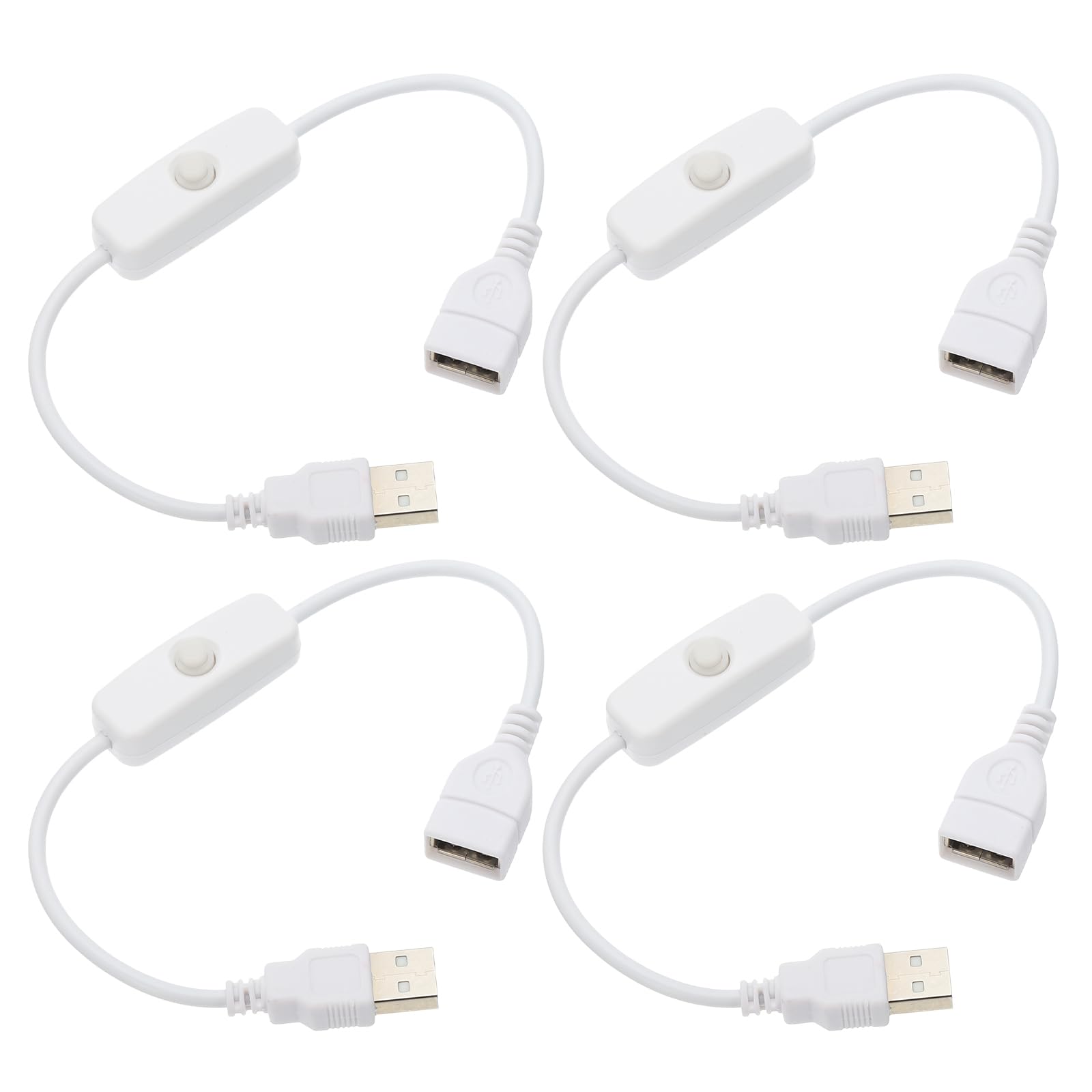 QUARKZMAN USB-Kabel mit Ein/Aus-Schalter, USB-Stecker auf Buchse Verlängerungskabel 28cm Weiß, für LED-Schreibtischlampe LED-Streifen, Packung mit 4 von QUARKZMAN