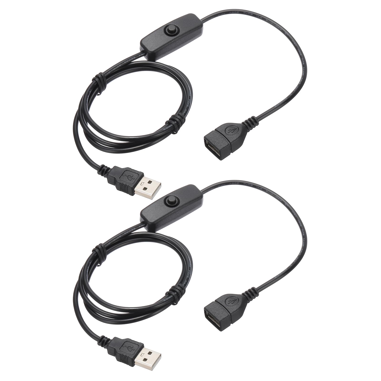 QUARKZMAN USB-Verlängerungskabel mit Ein/Aus-Schalter 1m USB-Stecker auf Buchse Verlängerungskabel für Schreibtischlampe Ventilator LED-Lichtstreifen Schwarz Packung mit 2 von QUARKZMAN