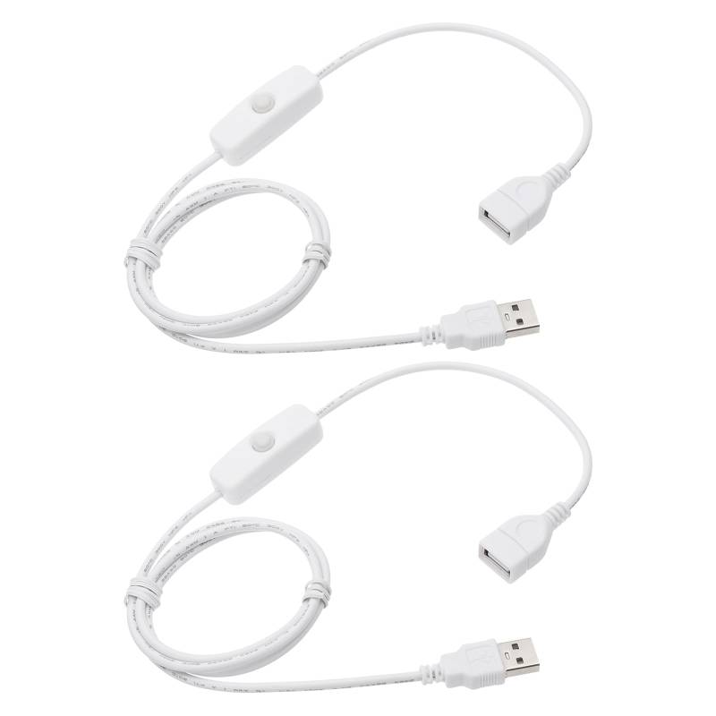 QUARKZMAN USB-Verlängerungskabel mit Ein/Aus-Schalter 1m USB-Stecker auf Buchse Verlängerungskabel für Schreibtischlampe Ventilator LED-Lichtstreifen Weiß Packung mit 2 von QUARKZMAN