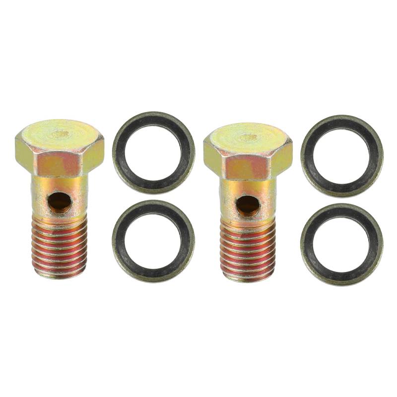 QUARKZMAN Universal M10x1.25 26mm Länge Motorrad 3-Loch-Hohlschrauben mit Unterlegscheiben Set Bremse Hohlschrauben metrisches Gewinde Bronze Ton - Packung mit 6 von QUARKZMAN