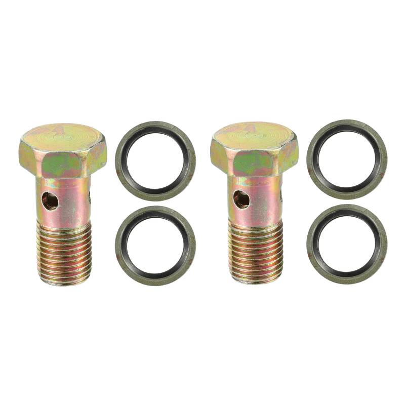 QUARKZMAN Universal M12x1.25 32mm Länge Motorrad 3-Loch-Hohlschrauben mit Unterlegscheiben Set Bremse Hohlschrauben metrisches Gewinde Bronze Ton - Packung mit 6 von QUARKZMAN