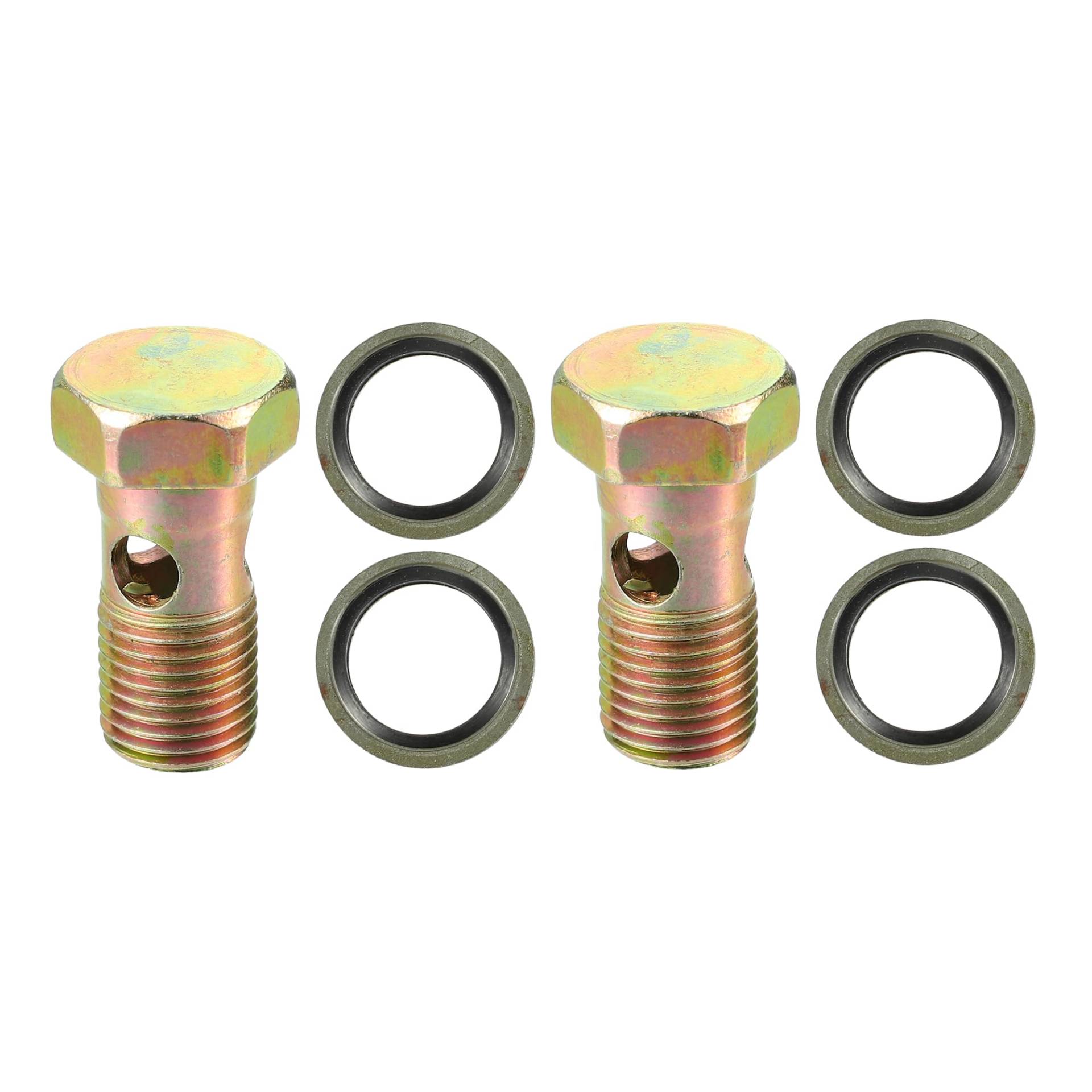 QUARKZMAN Universal M14x1.5 34mm Länge Motorrad 3-Loch-Hohlschrauben mit Unterlegscheiben Set Bremse Hohlschrauben metrisches Gewinde Bronze Ton - Packung mit 6 von QUARKZMAN