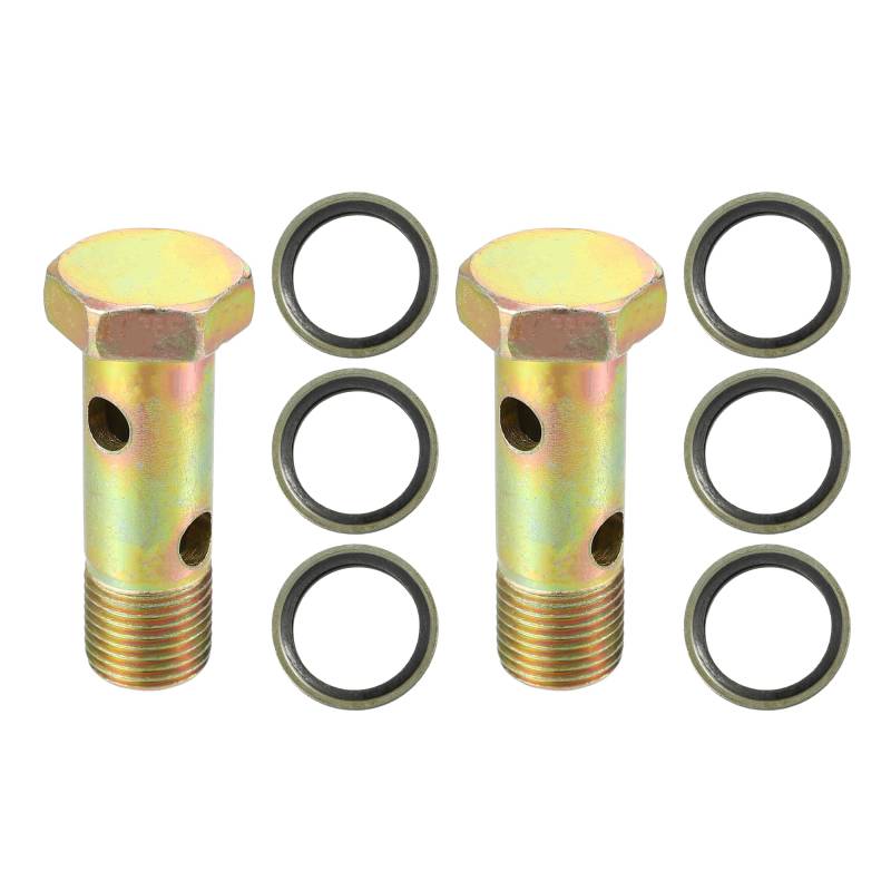 QUARKZMAN Universal M16x1.5 54mm Länge Motorrad 4-Loch-Hohlschrauben mit Unterlegscheiben Set Bremse Hohlschrauben metrisches Gewinde Bronze Ton - Packung mit 8 von QUARKZMAN