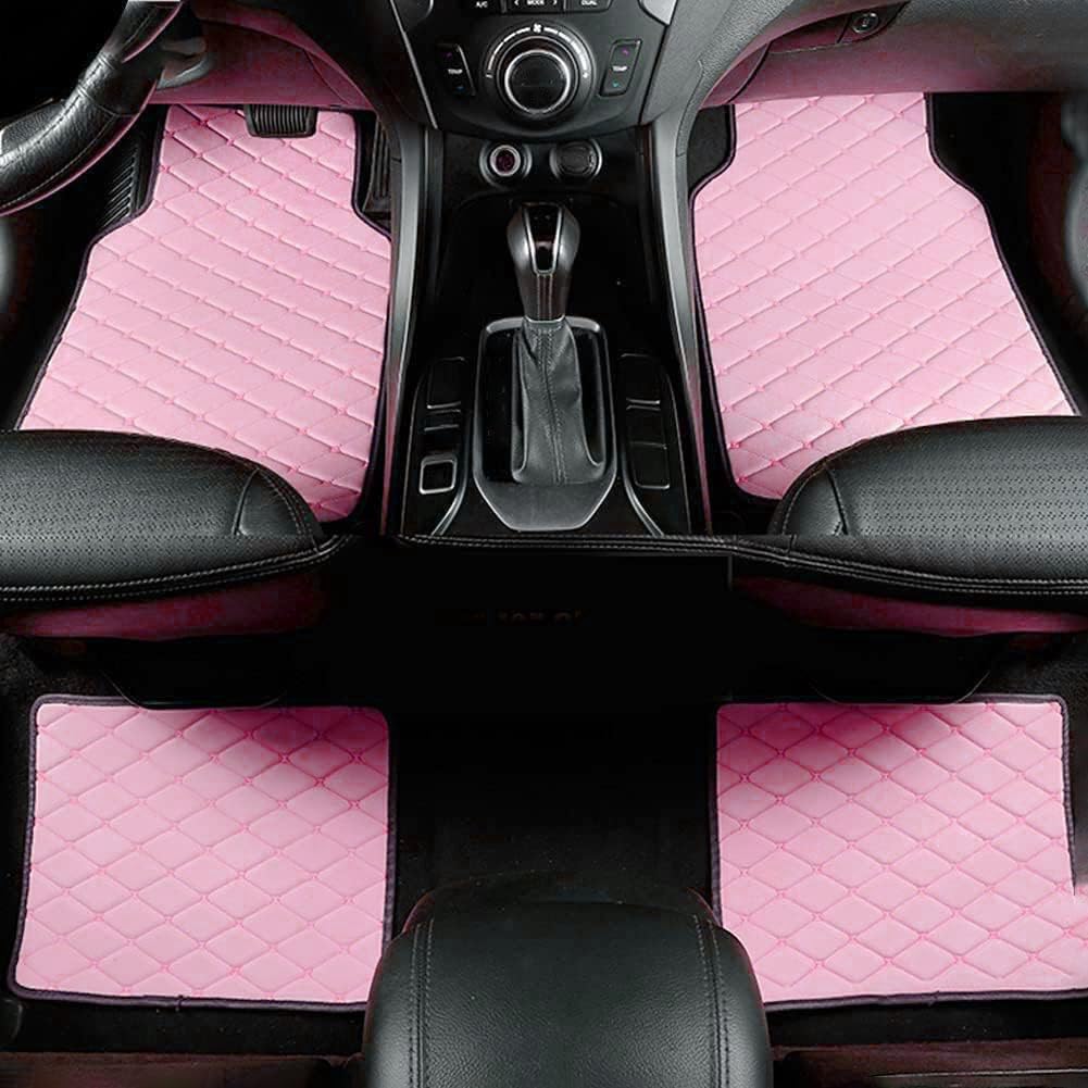 Auto Fußmatten Auto-Fußmatten aus Leder für Skoda Fabia Mk2 (5J) 2008-2014, Allwetter Wasserfest Antirutsch FußMatten Auto Innere Zubehör,8 Pink von QUNINE