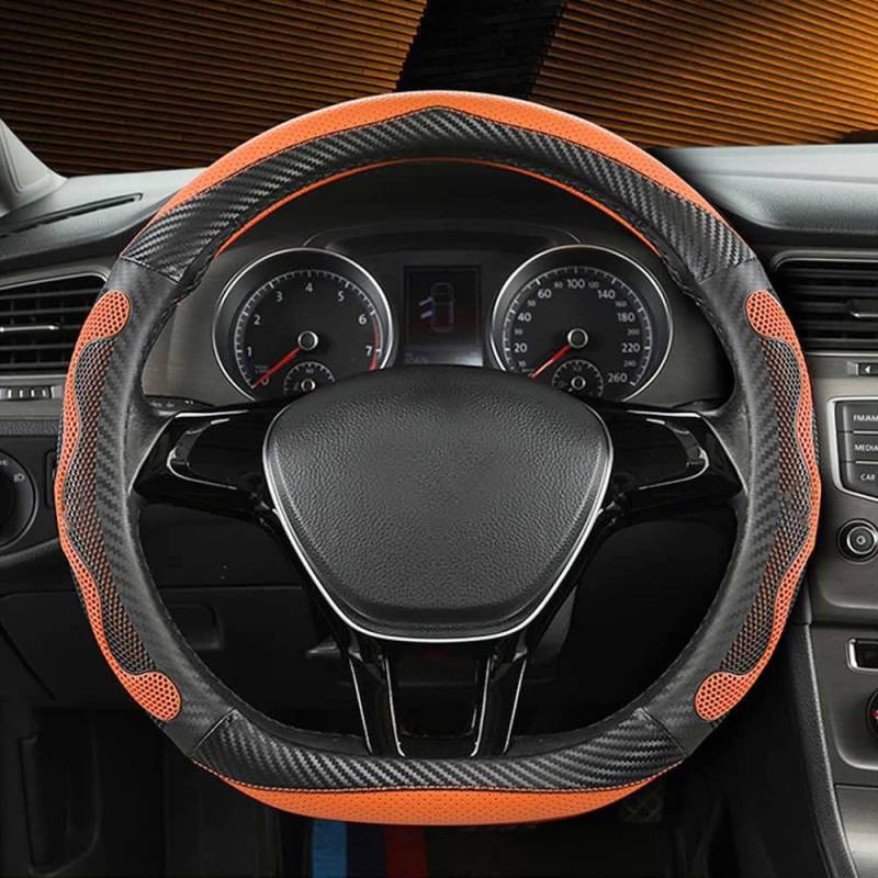 Lenkradhüllen Leder Auto Lenkrad Abdeckung für Citroen C1 / C3 / C3-XR / C3 Aircross /C3 Pluriel / C3 Picasso, rutschfest Atmungsaktiv Auto Zubehör Lenkradschoner,3 Orange von QUNINE