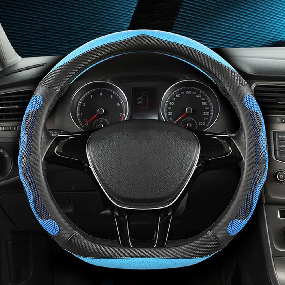 Lenkradhüllen Leder Auto Lenkrad Abdeckung für Seat Cupra Ateca/Born/Formentor/Leon/TCR/E-TCR, rutschfest Atmungsaktiv Auto Zubehör Lenkradschoner,2 Blue von QUNINE