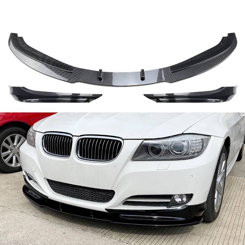 QUNINE Auto Frontlippe Frontspoiler für BMW 3 Series E90 E91 LCI 2009-2012, Frontstoßstange Lippe Spoiler Lip Splitter Diffusor Auto Frontspoiler Auto Zubehör,2 Carbon Fiber Texture von QUNINE