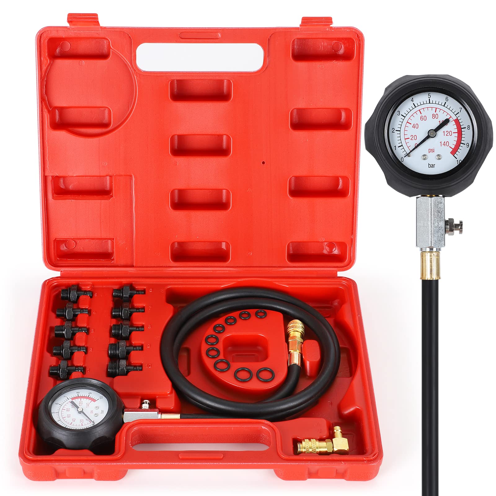 QUNNIE Öl Druck Tester Kit, Manometer Tool Kit, 0-140 PSI, Kraftstoffsystem Mechanische Sensor Motor Zylinder Kompression Test, für Autos ATVs LKW von QUNNIE