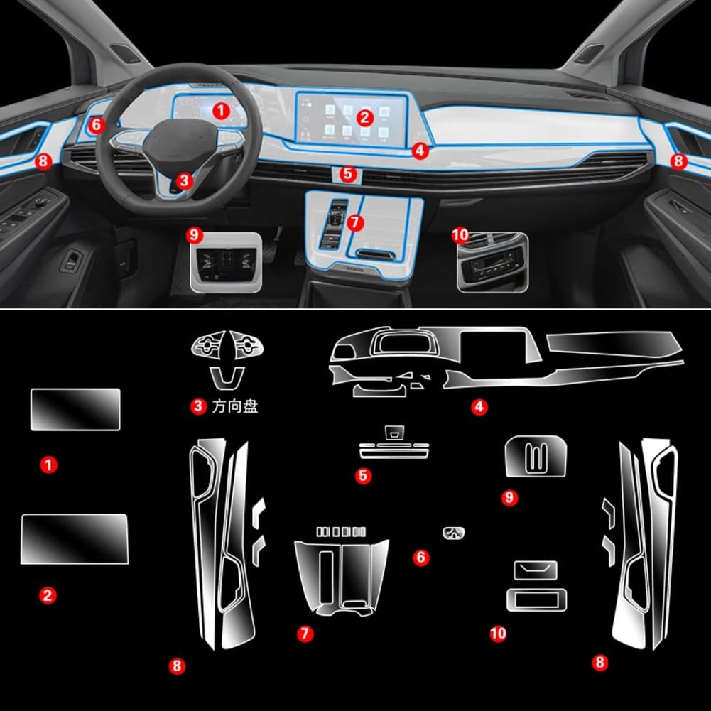 Für VW Talagon TPU Transparent Schutzfolie Innenaufkleber Mittelkonsole Getriebe Navigator Türverkleidung Autozubehör von QUNZHUOYA