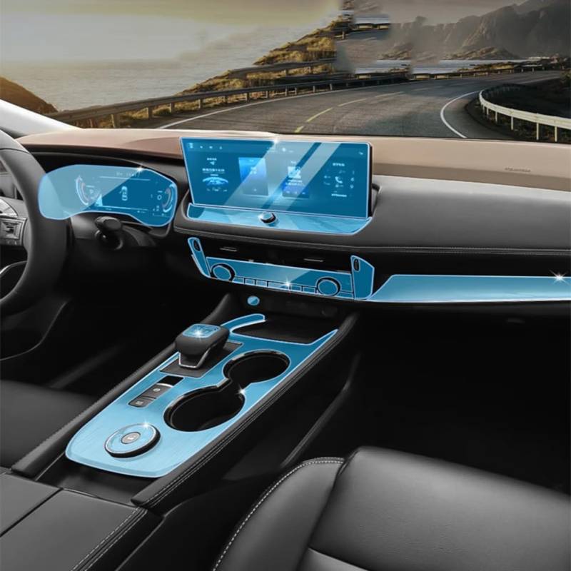 TPU-Transparentfolie, für Geely ZEEKR 001 2021 Autoinnenraumaufkleber Mittelkonsole Getriebe Touchscreen Hintere Luftauslasstürverkleidung von QUNZHUOYA