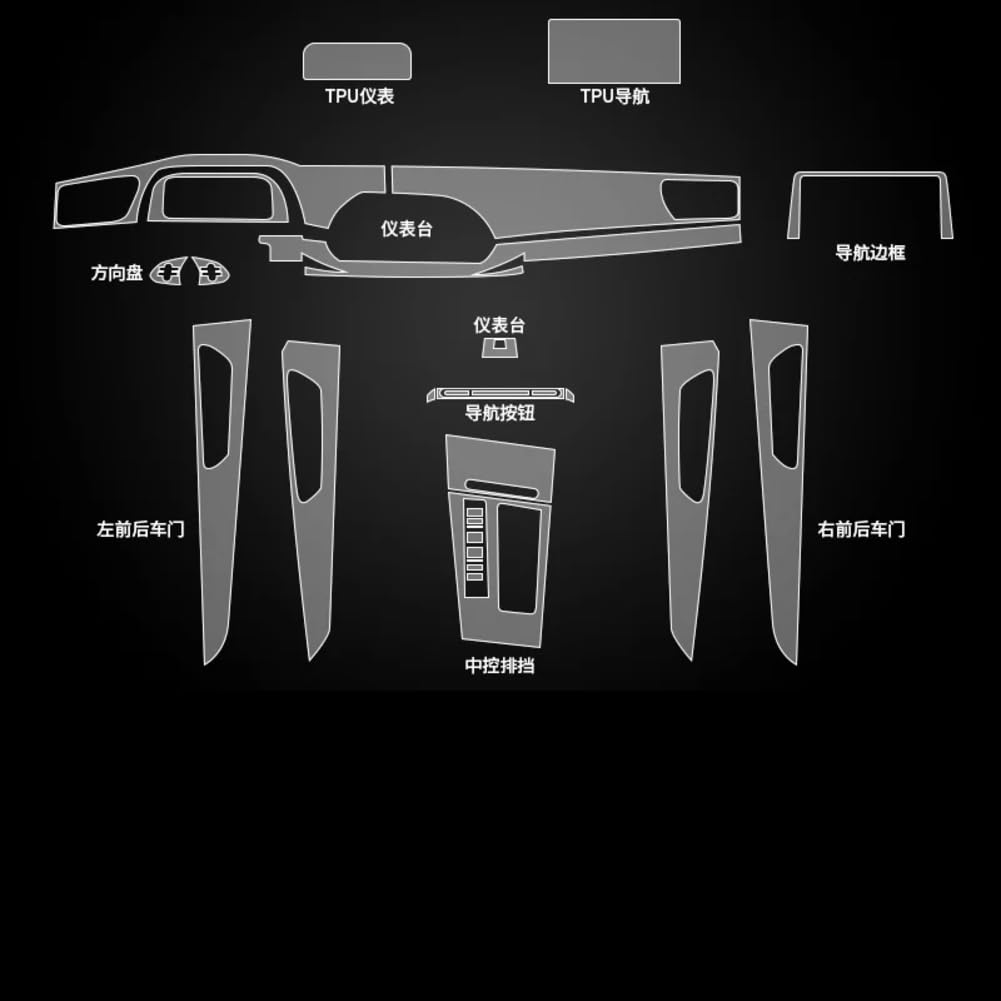 TPU-Transparentfolie, für VW Teramont X 2021-2023 Autoinnenraumaufkleber Mittelkonsole Getriebebildschirm Armaturenbrett Türverkleidung von QUNZHUOYA