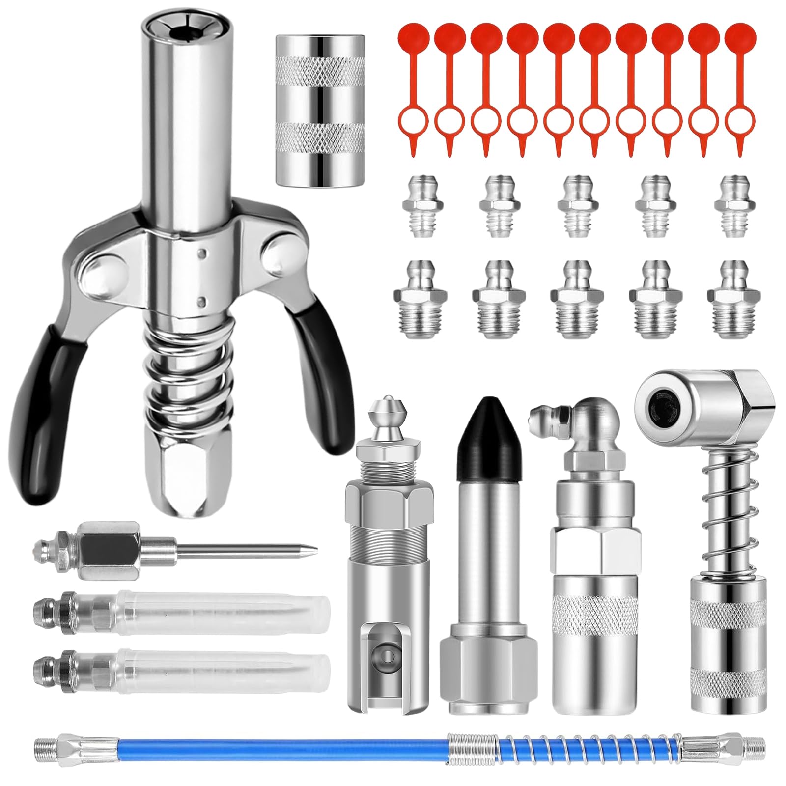 Fettpresse Mundstück,28 Stück Fettpresse Adapter Set,G Coupler für Fettpresse Schmiernippel,mit 30cm Schlauch Fettpresse und Aufsatz Schmierpresse Anschluss Nippel 8 Typen,für alle Arten von Fettpres von QUOTRE