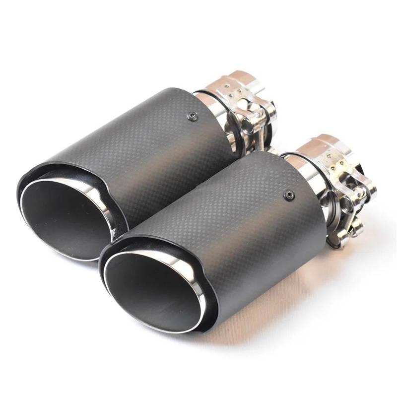 Spitze Schwanz Schalldämpfer Matt Carbon Fiber Edelstahl Gerade Flansch Schalldämpfer Spitze 2Pcs Universal Auto Auspuff Endrohr(63-114mm) von QUTBAG