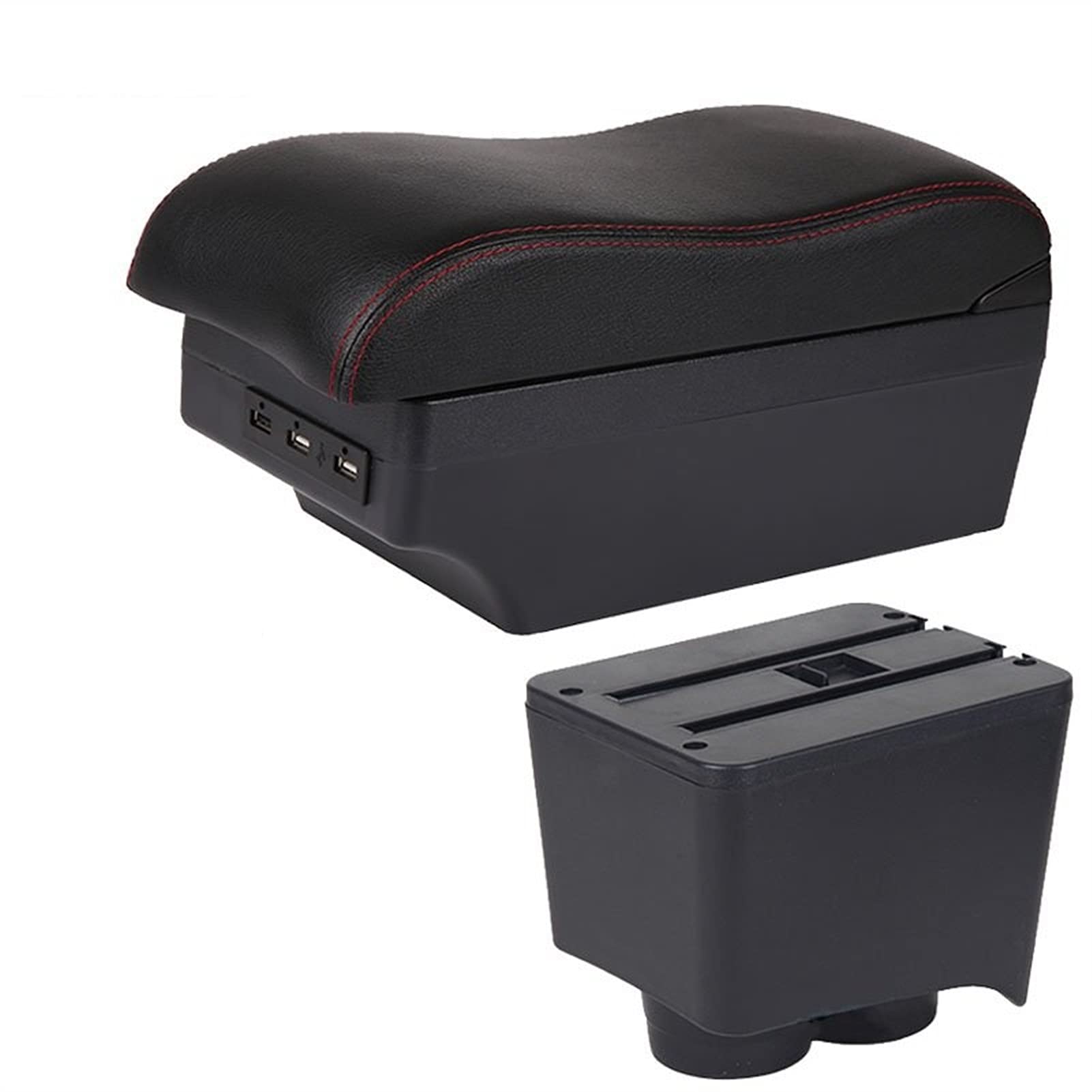 Ersatzteil-Aufbewahrungsbox für VW Polo 2002–2009, Auto-Innenzubehör, USB (schwarze, rote Linie) von QVQOJCTH