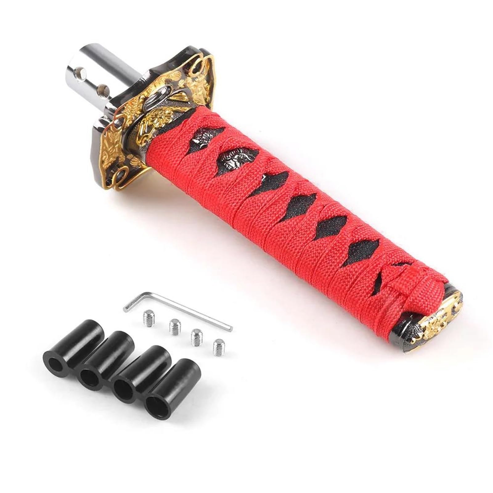 Universal JDM Style Short Samurai Sword Shift Knob Shifter 150mm Metal Weighted Sport Katana Shift Knob LC101580 (Rot mit Schwarz) von QVQOJCTH