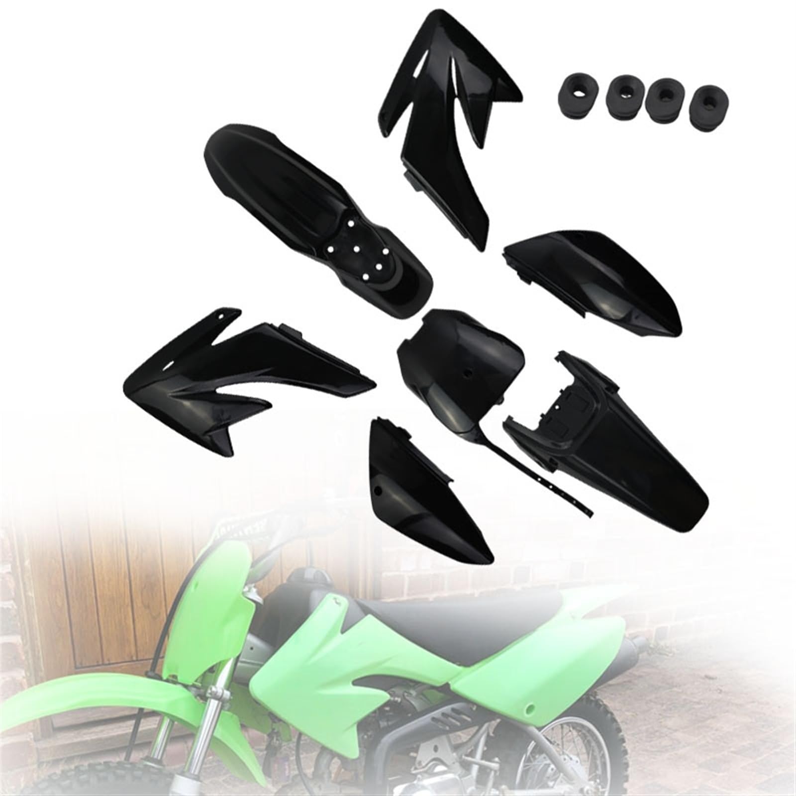 QWETY CRF70 Kunststoffverkleidung Body Kit Teile XR70 Kunststoffkotflügel Kit CRF 70 Kit Set Pit Dirt Bike Zubehör Motorrad-Kotflügelverkleidungsset(CRF Black) von QWETY