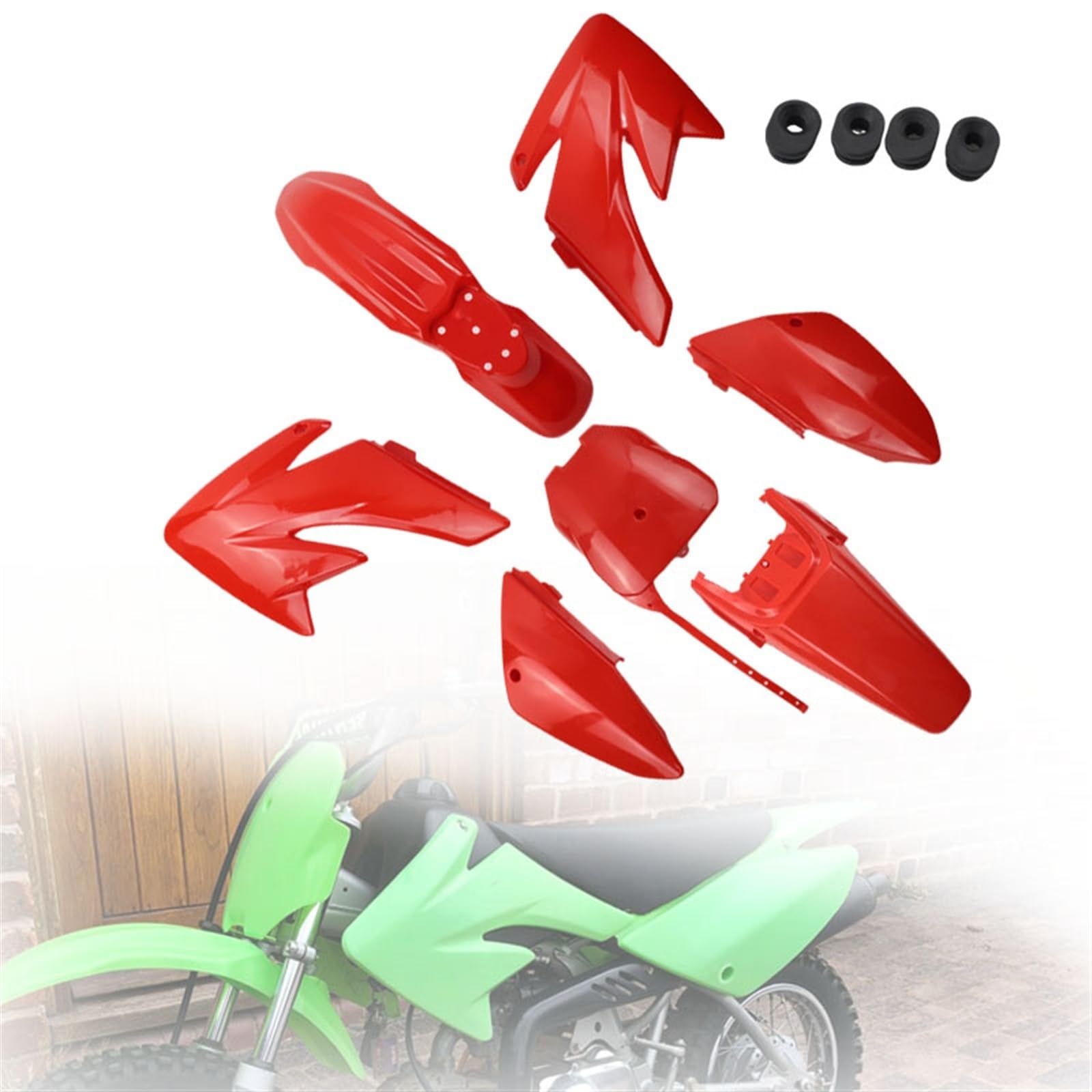 QWETY CRF70 Kunststoffverkleidung Body Kit Teile XR70 Kunststoffkotflügel Kit CRF 70 Kit Set Pit Dirt Bike Zubehör Motorrad-Kotflügelverkleidungsset(CRF Red) von QWETY