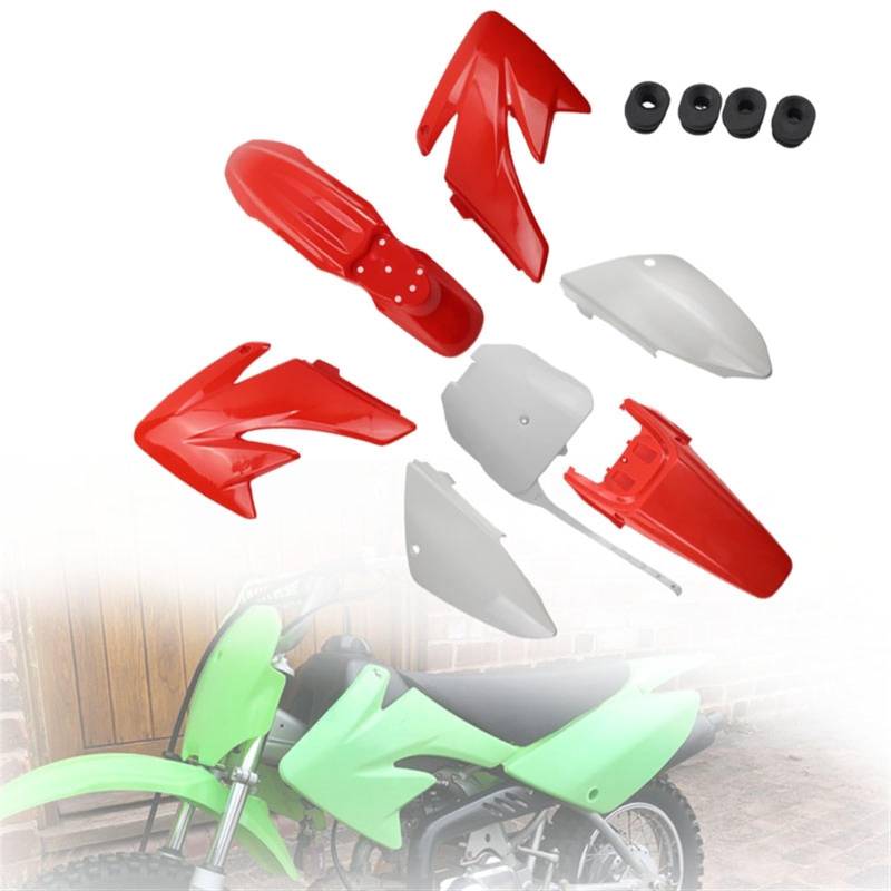 QWETY CRF70 Kunststoffverkleidung Body Kit Teile XR70 Kunststoffkotflügel Kit CRF 70 Kit Set Pit Dirt Bike Zubehör Motorrad-Kotflügelverkleidungsset(CRF Red White) von QWETY