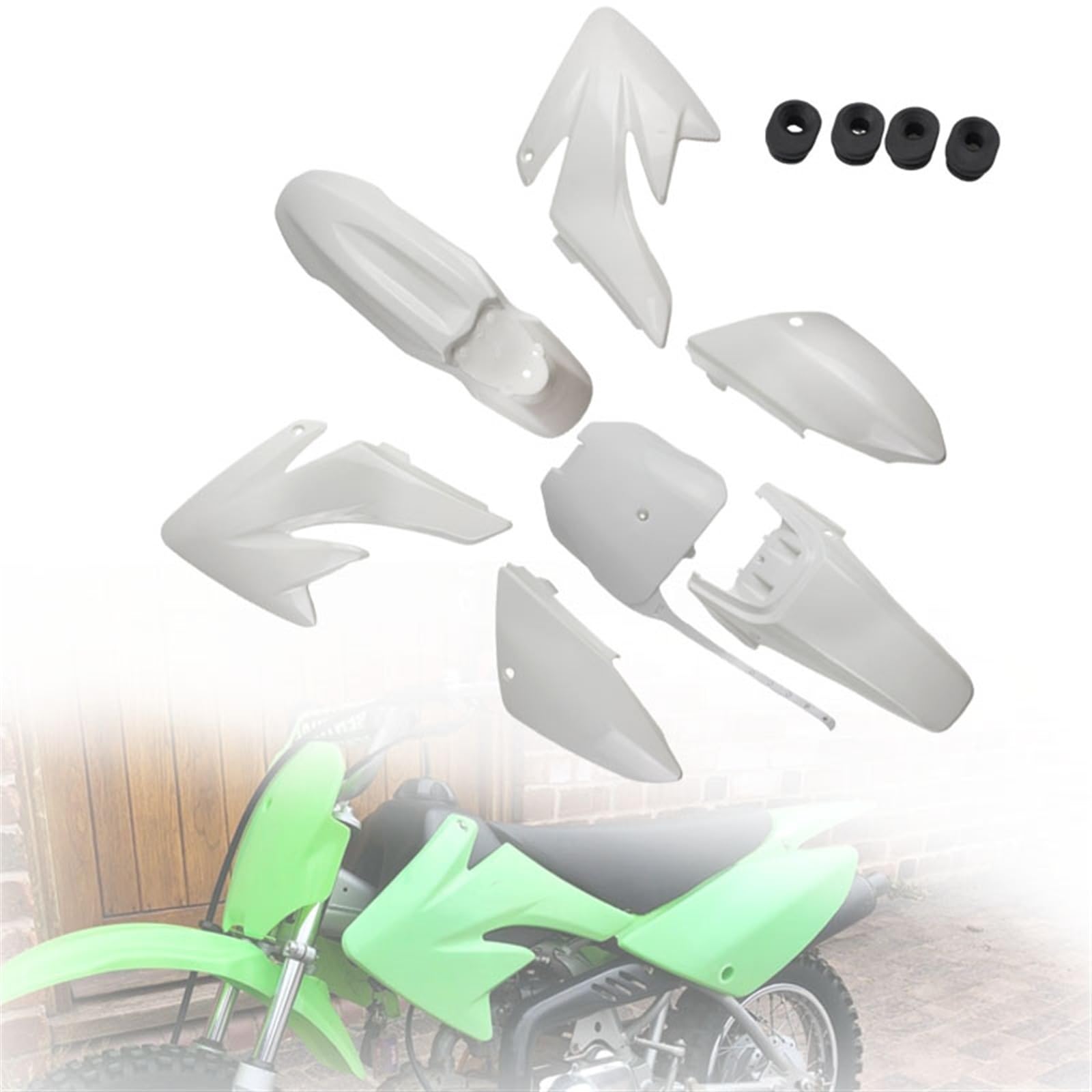 QWETY CRF70 Kunststoffverkleidung Body Kit Teile XR70 Kunststoffkotflügel Kit CRF 70 Kit Set Pit Dirt Bike Zubehör Motorrad-Kotflügelverkleidungsset(CRF White) von QWETY