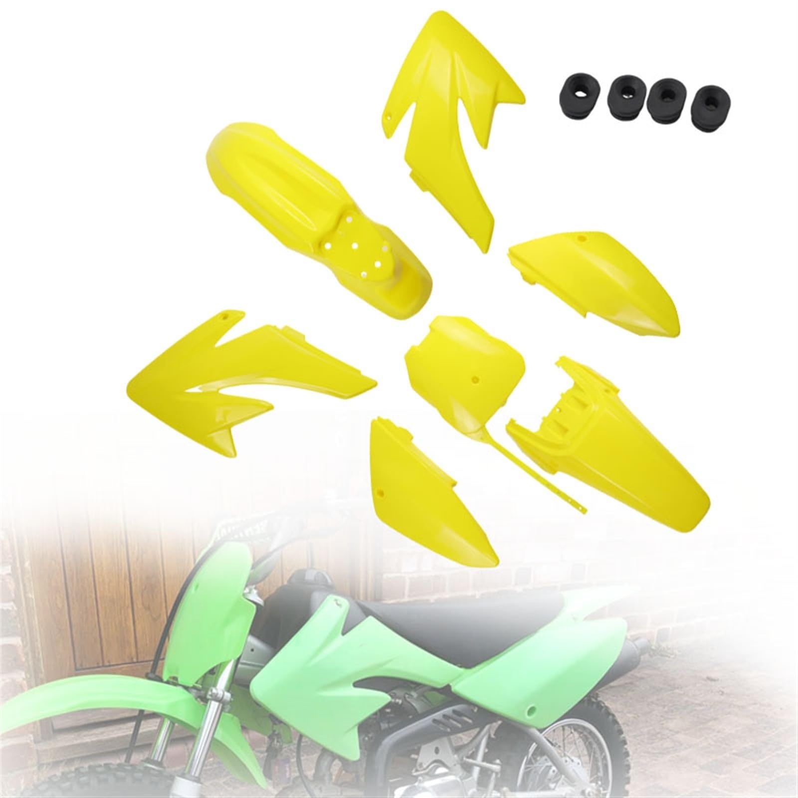 QWETY CRF70 Kunststoffverkleidung Body Kit Teile XR70 Kunststoffkotflügel Kit CRF 70 Kit Set Pit Dirt Bike Zubehör Motorrad-Kotflügelverkleidungsset(CRF Yellow) von QWETY