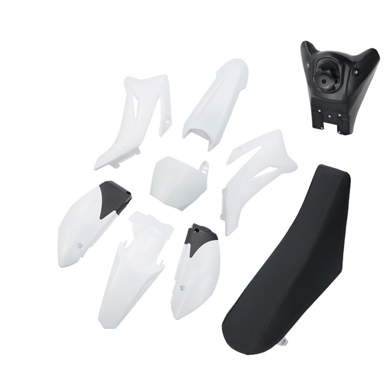 QWETY Pit Dirt Bike Verkleidung Abdeckung Kit Kunststoff Kotflügel Kotflügel Mit Motorrad Öl Tank, for Sitz Kissen TTR110 Teile Motorrad-Kotflügelverkleidungsset(White) von QWETY