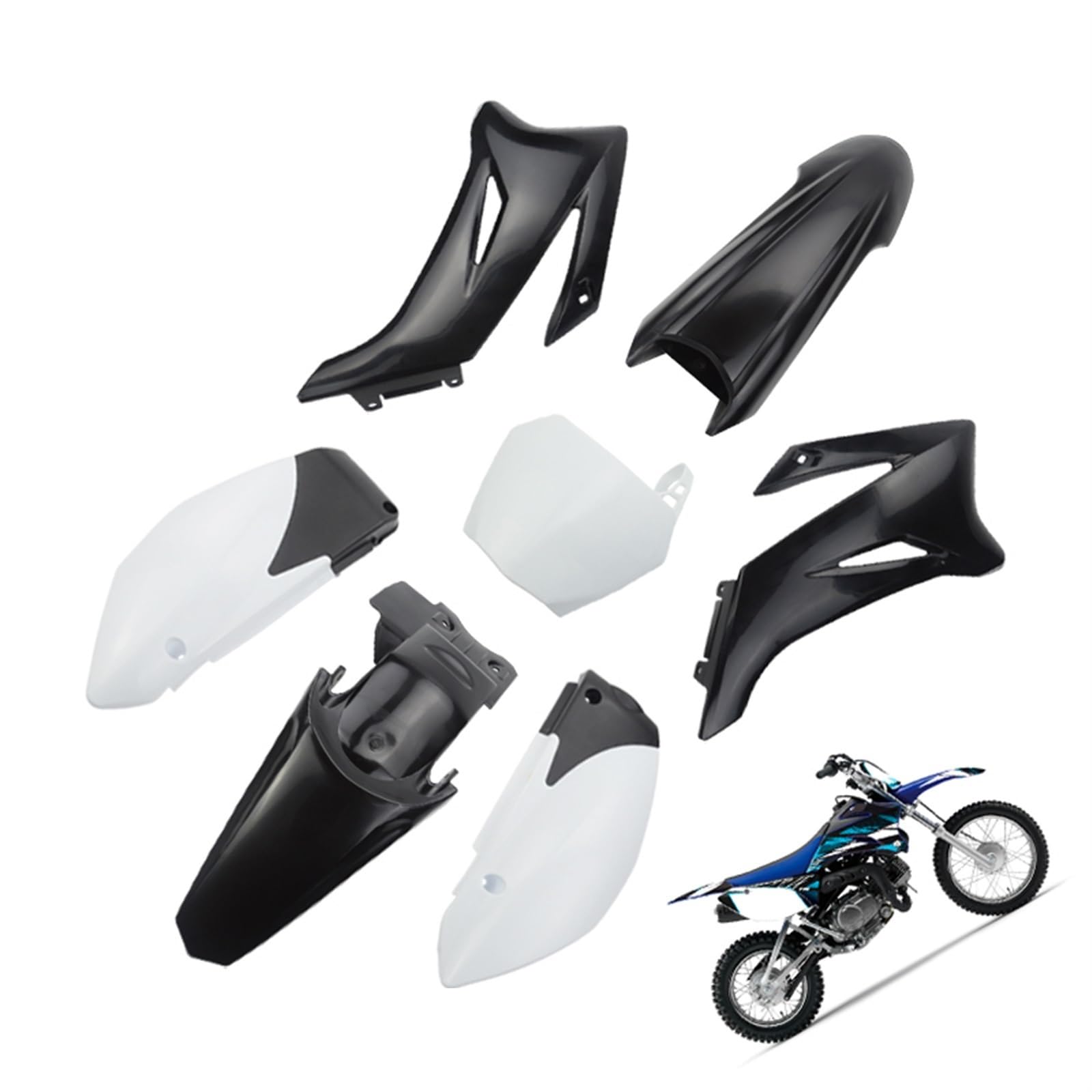 QWETY TTR110 Kunststoff-Verkleidungskörper-Kit TTR110 TTR 110 2008 2009 2010 2011 2012 2013 2014 2015 & 110–200 cc Dirt Bike Motorrad-Kotflügelverkleidungsset(Black and White) von QWETY