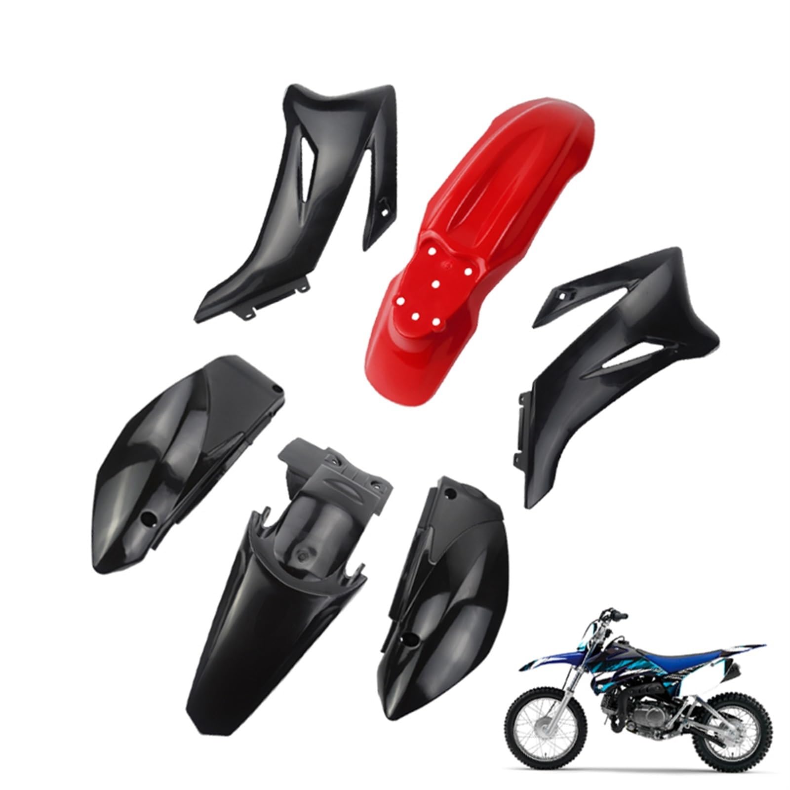 QWETY TTR125 Kunststoff-Verkleidungskörper-Kit, TTR110 TTR 125 2008 2009 2010 2011 2012 2013 2014 2015 & 110–200 cc Dirt Bike Motorrad-Kotflügelverkleidungsset(Black and red) von QWETY