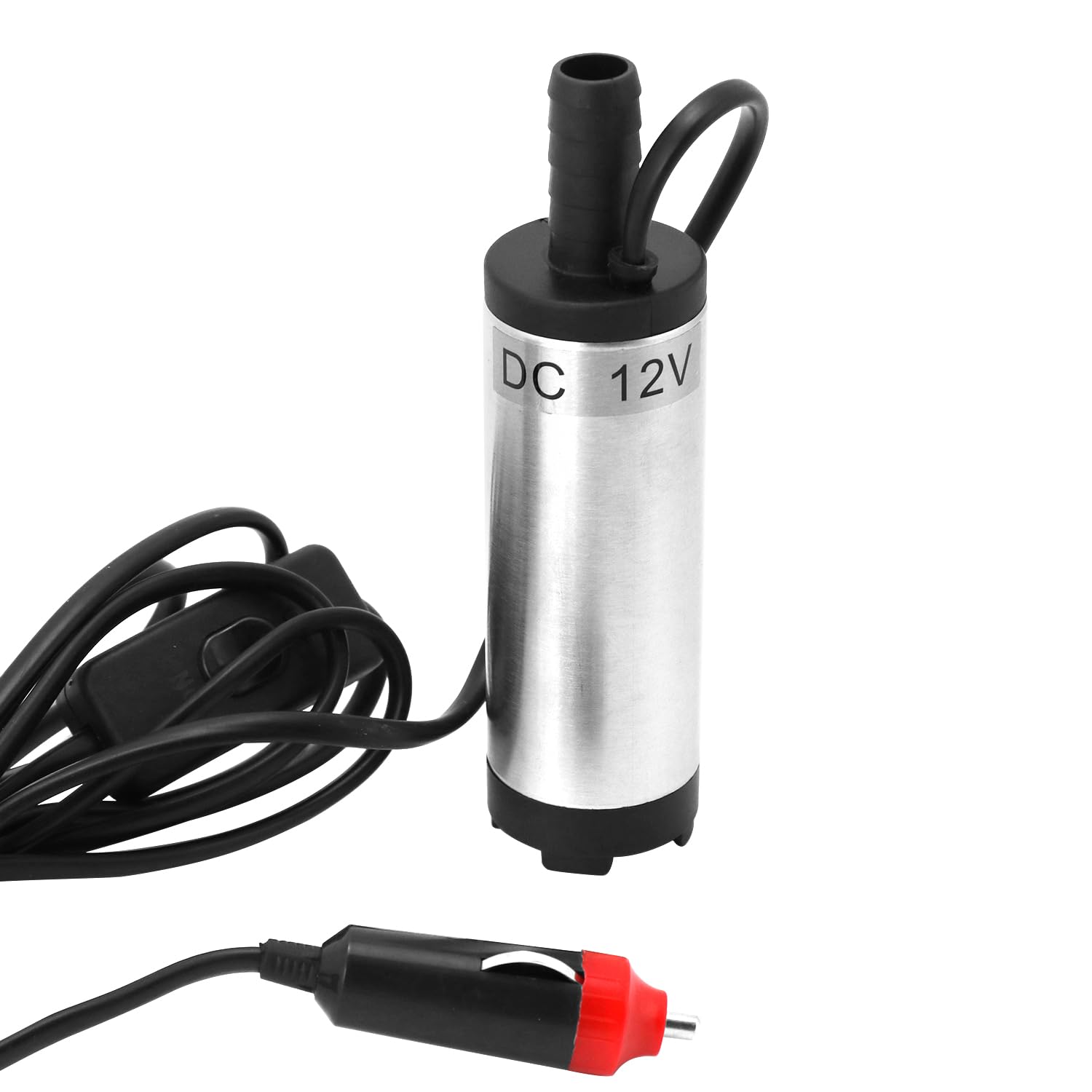 QWORK® 12V Wasserpumpe 38MM, Dieselpumpe mit Zigarettenanzünder Stecker, Edelstahl, 3M Netzkabel, für Diesel, Kerosin, Wasser von QWORK