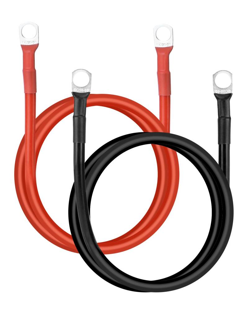 QWORK® 2 Stück Batteriekabel 16mm² 5AWG - 100 cm 12V Rot & Schwarz Starthilfekabel mit M10 Ringklemmen für Auto Motorrad LKW Wohnmobil Marine Solar von QWORK