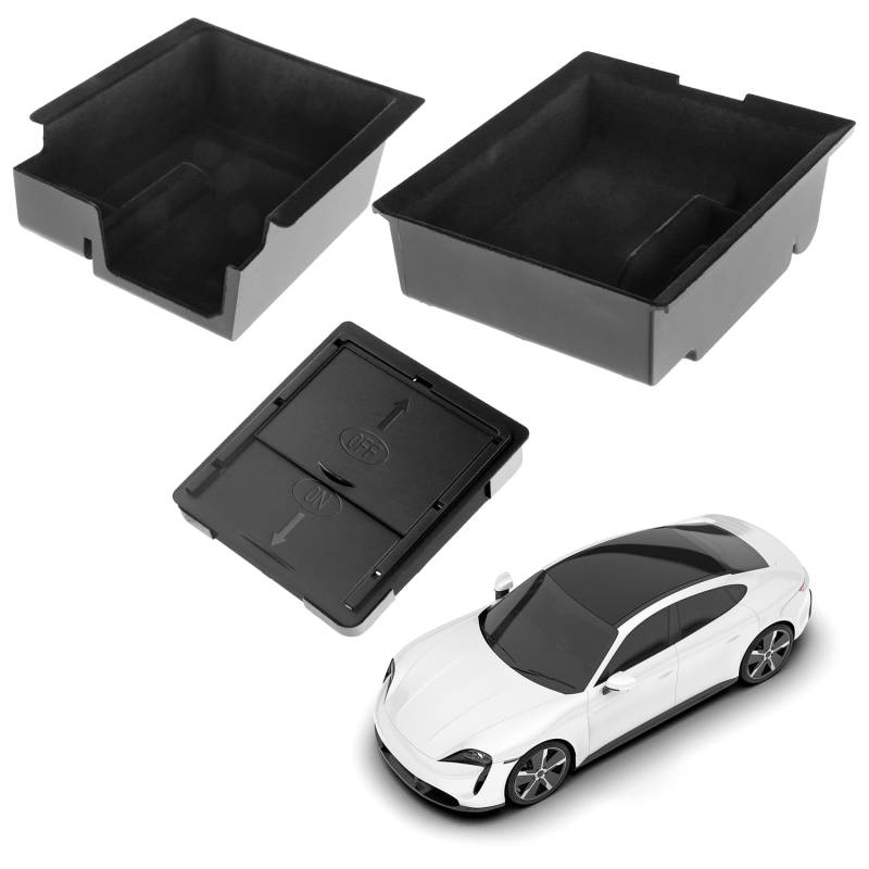 QWORK® 3 Stück Mittelkonsolen Organizer Set, Beflockte Mittelkonsolen Aufbewahrungsbox, Versteckte Schublade Aufbewahrungsbox Zubehör, Kompatibel mit Tesla Model 3 Model Y von QWORK