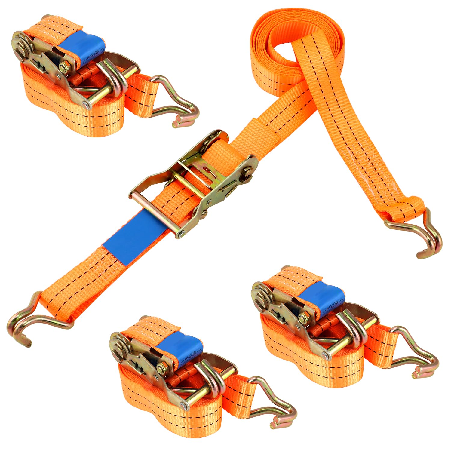 QWORK® 4X spanngurte Autotransport 38mm Gurtbandbreite 3m Länge, 3 Tonnen PKW Verzurrsystem, Orange von QWORK