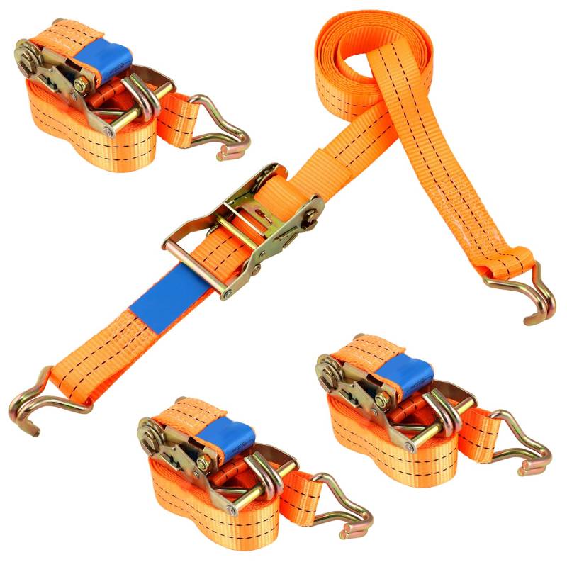 QWORK® 4X spanngurte Autotransport 38mm Gurtbandbreite 3m Länge, 3 Tonnen PKW Verzurrsystem, Orange von QWORK