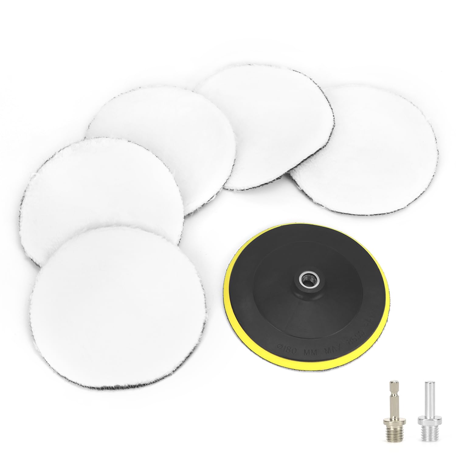 QWORK® 5 Stück 180mm Wolle Polierpads, Auto Polierhaube Set, für Winkelschleifer, Handbohrmaschinen und Polierer, mit M14 Bohreradapter von QWORK