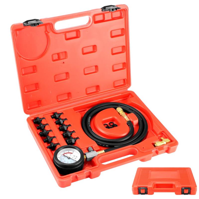 QWORK® Kompressionsprüfer Set, Kompressionstester für Benzinmotoren Set, Öldruckmessgerät, Kfz-Benzindiagnosetester-Werkzeug mit 10 Adaptern von QWORK