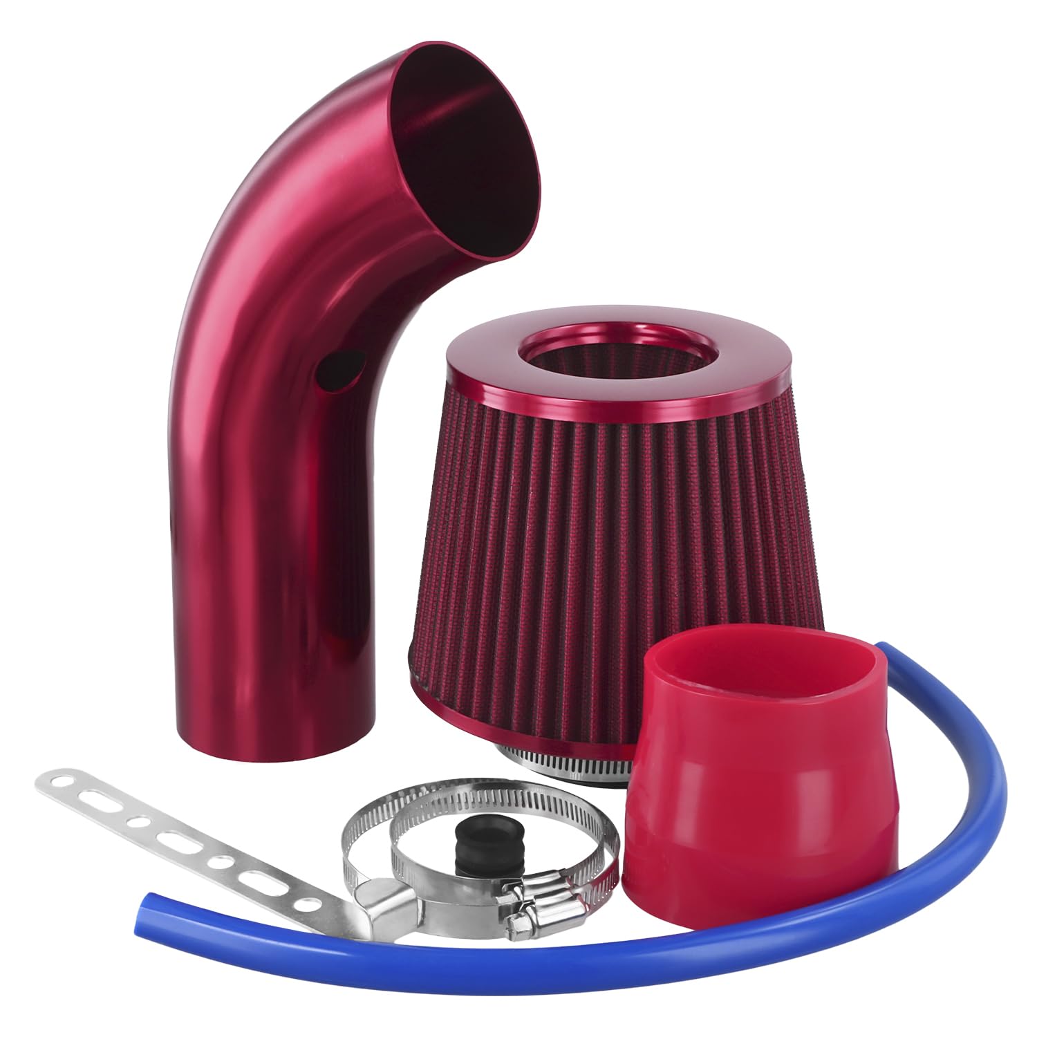 QWORK® Sportluftfilter, 76mm 3 Zoll Universal Luftkühlung Lufteinlassfilter Kit, Rot von QWORK