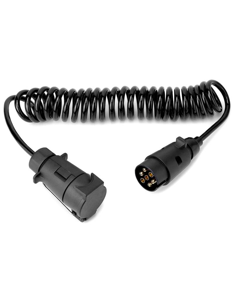 QWORK® Verlängerungskabel für Anhänger-Lichtplatine, 3 m, 7-polig, Spiralkabel mit Stecker auf Buchse, Anhänger-Adapter, Steckdose für Auto, Wohnwagen, LKW von QWORK