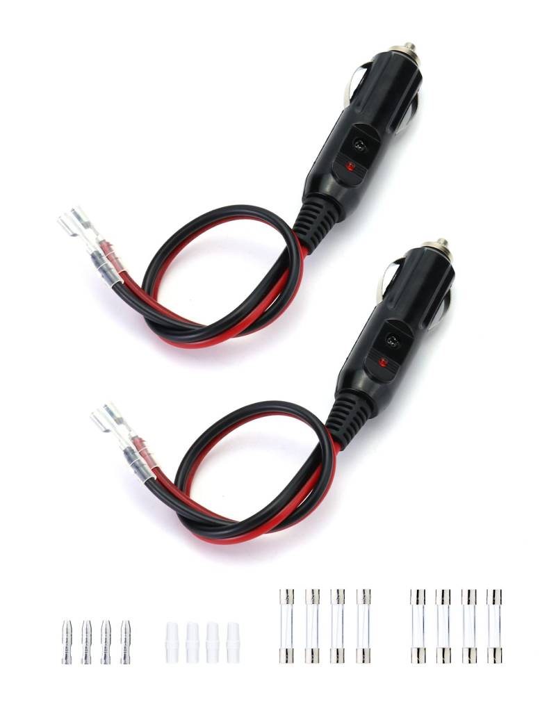 QWORK 2 Stück 12 V Zigarettenanzünder Stecker Adapter, 12 volt stecker mit 30 cm Kabeln 10 A Sicherung LED Leuchten für Motorrad, Auto, Traktor von QWORK