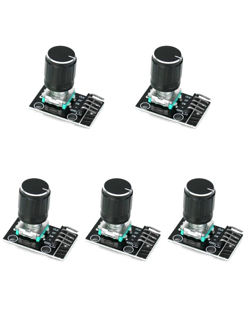 QWORK 5 Stück KY-040 Drehgeber Rotary Encoder Modul, 360 Grad Drehwinkelgeber mit Druckknopf, für Arduino von QWORK