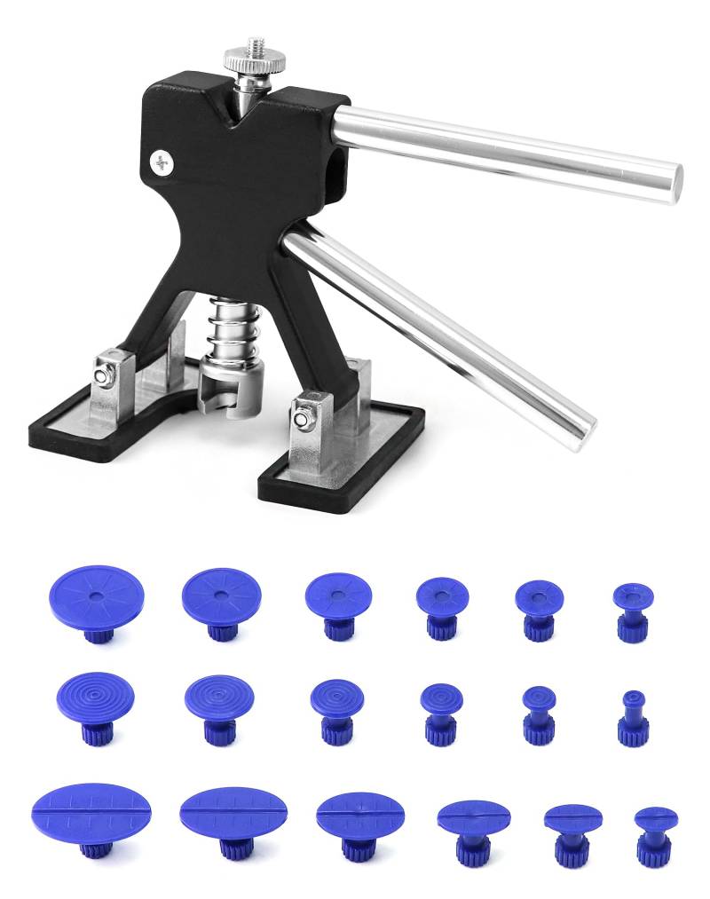 QWORK Reparatur Ausbeulwerkzeug Set, Dellen Reparaturset, 1 Stück Dellenheber und 18 Stück Saugnapf, für Die Reparatur von Autodellen von QWORK