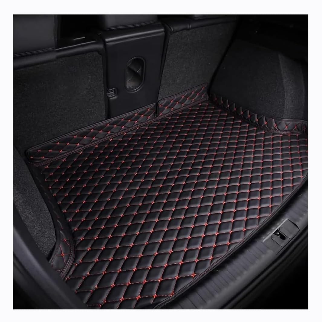 Auto Leder Kofferraummatten,für Ford Focus III Kombi, Turnier | 2011-2023 Langlebiges Wasserdicht Kratzfest Kofferraumwanne Schutzmatte, Innenraum ZubehöR,C Black Red von QWTYAFDD