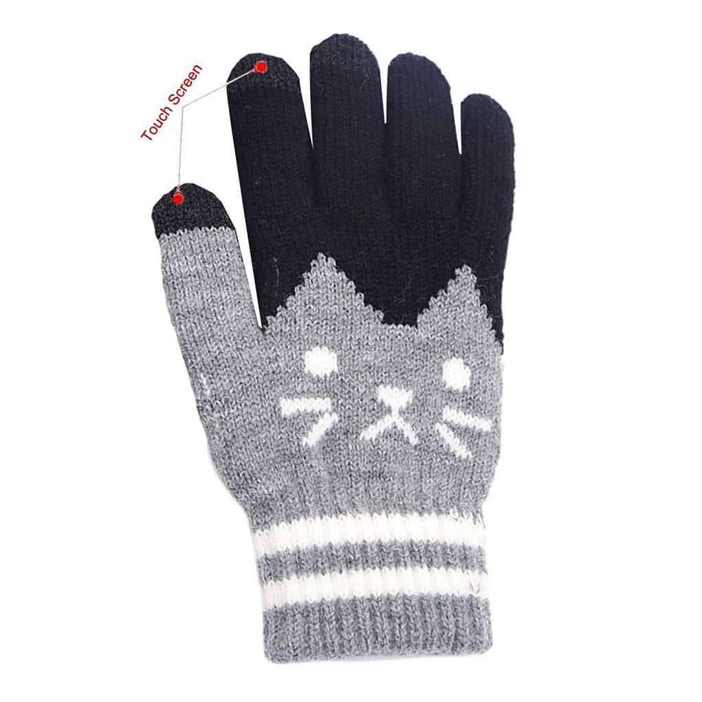 Frauen Männer Winter schneiden Katze Strick Klickbildschirm Finger Bildschirm warmer Vlies-Handschuh Handstulpen Damen Winter Wolle Handschuhe Winter Damen Strick Fingerhandschuhe (Grey, One Size) von QWUVEDS